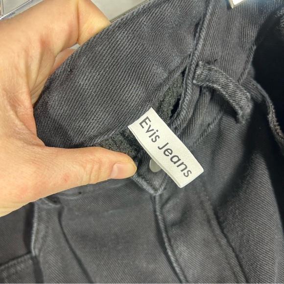 Evis Jeans | Fleece Lined High Rise Black Straight Leg Jeans Women’s Size Medium - Picture 7 of 12